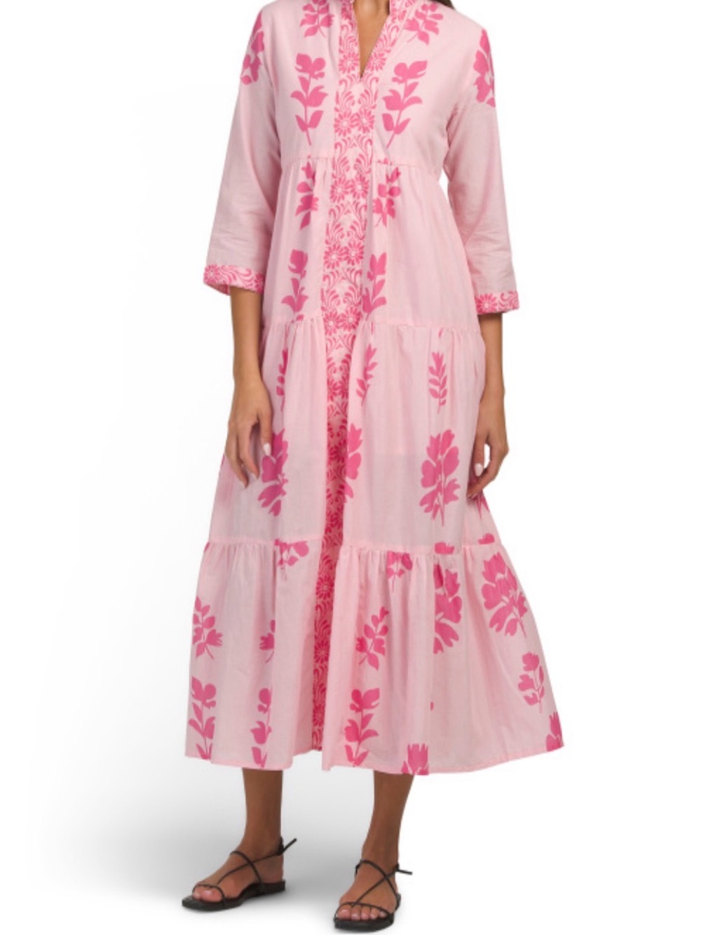 Calypso St. Barth Pink Floral Tiered Maxi Dress